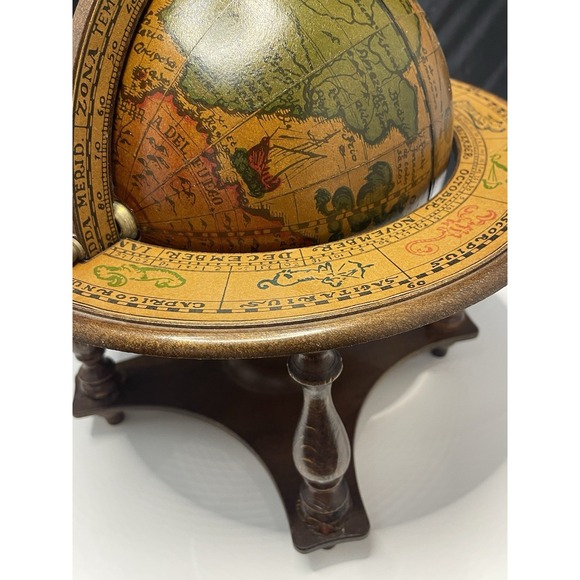 Vintage Wood Old World Globe Desktop Zodiac Astrology  Signs Made in Italy - Picture 5 of 16